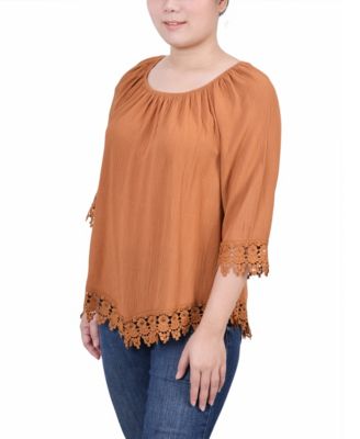 Petite Size 3/4 Sleeve Peasant Blouse