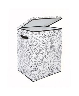 Kid&#39;s Coloring Under Sea Print Hamper with Lid and 4 Washable Markers Set