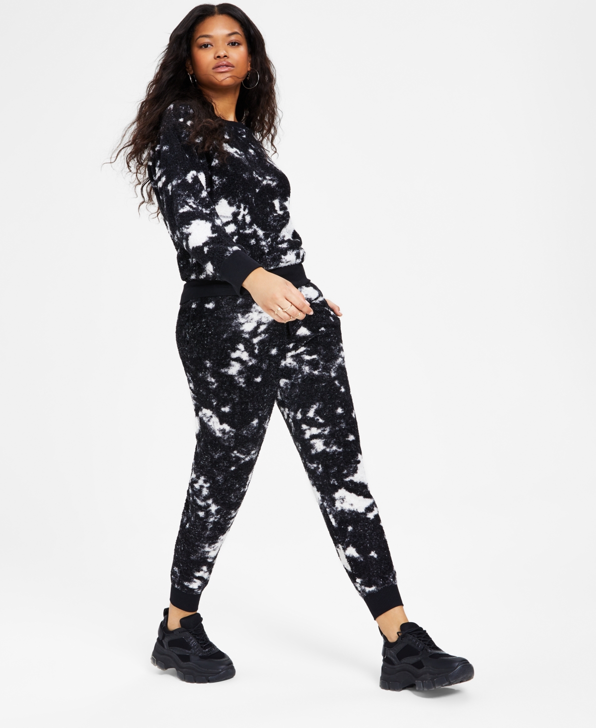 Jenni Women's Solid Sherpa Pajama Set, Created For Macy's In White Dynamic Tiedye