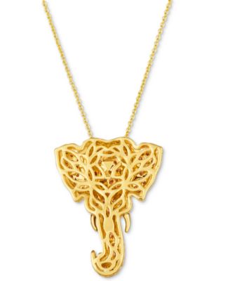 Diamond (1-5/8 ct. t.w.) & Passion Ruby Accent Elephant Adjustable 20" Pendant Necklace in 14k Gold