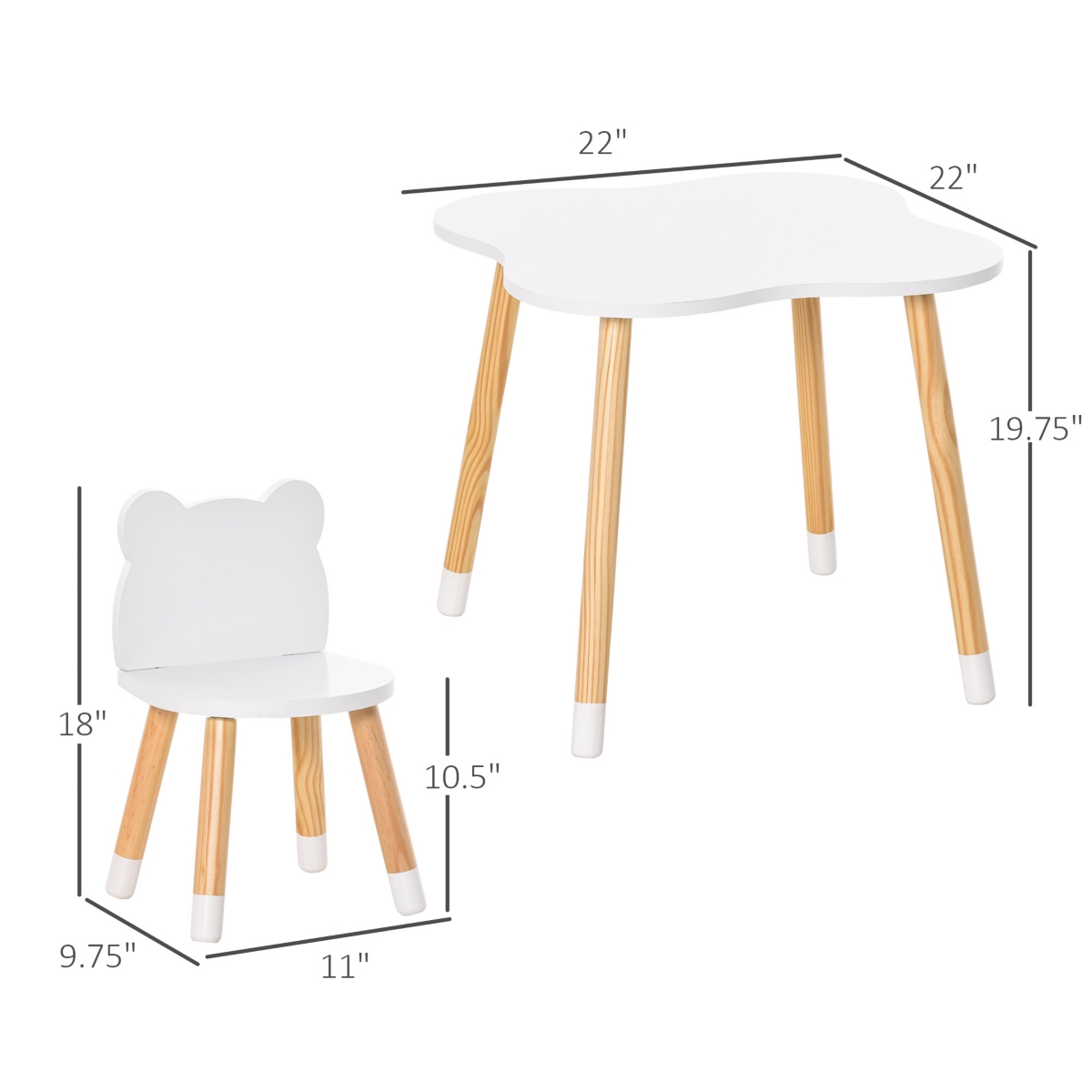 Qaba Kids Table and Chair Set for Arts, Meals, Wood,- White