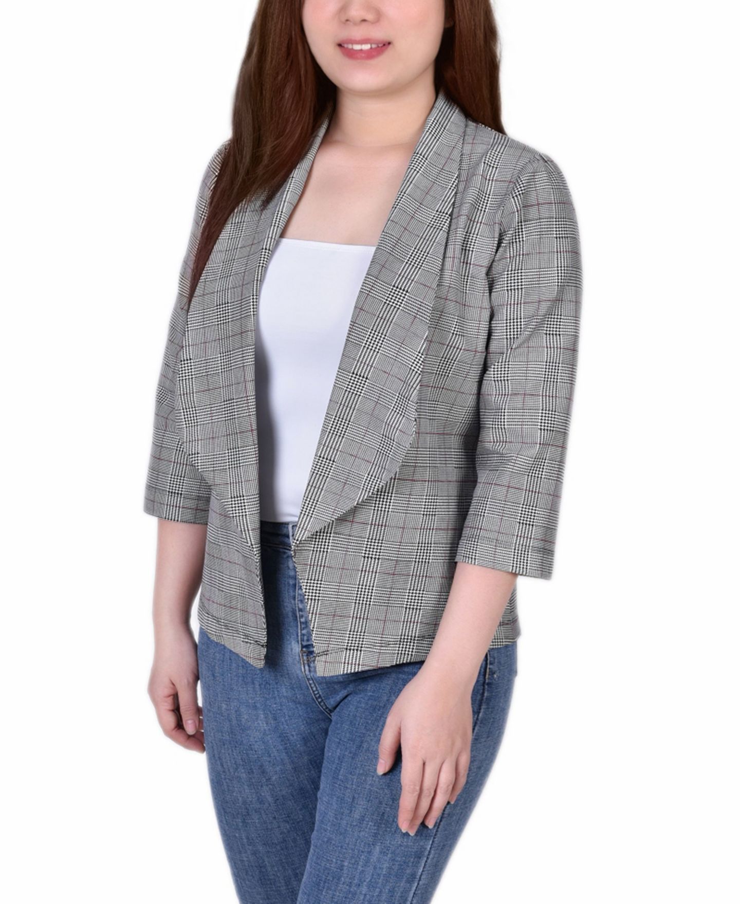 Женская куртка NY Collection Petite 3/4 Sleeve Ponte, цвет: Чёрный — фото 3