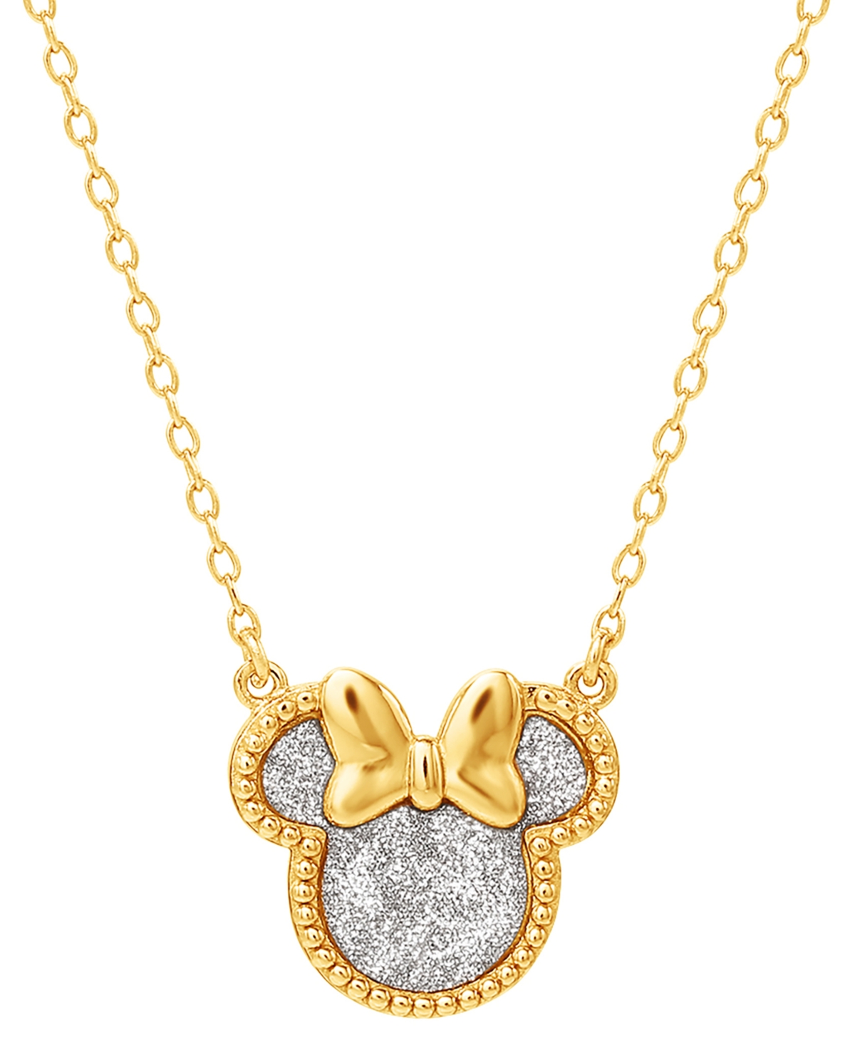 Disney Minnie Mouse Glitter 18" Pendant Necklace In 18k Gold-plated Sterling Silver In Gold Over Silver