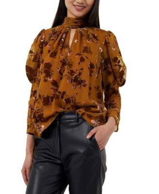 French Connection - Women's Guthern Puff-Sleeve Burnout Keyhole Top
