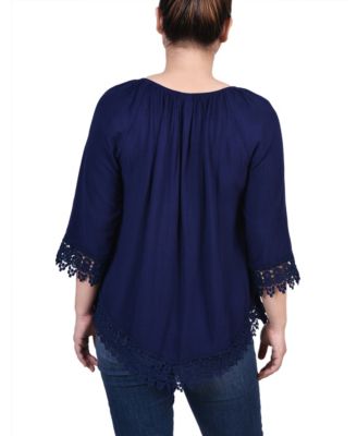 Petite Size 3/4 Sleeve Peasant Blouse