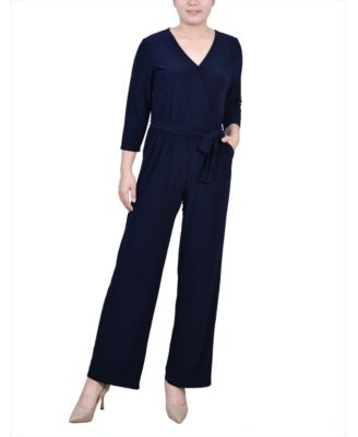 NY Collection Petites Solid Wide Leg Jumpsuit Black