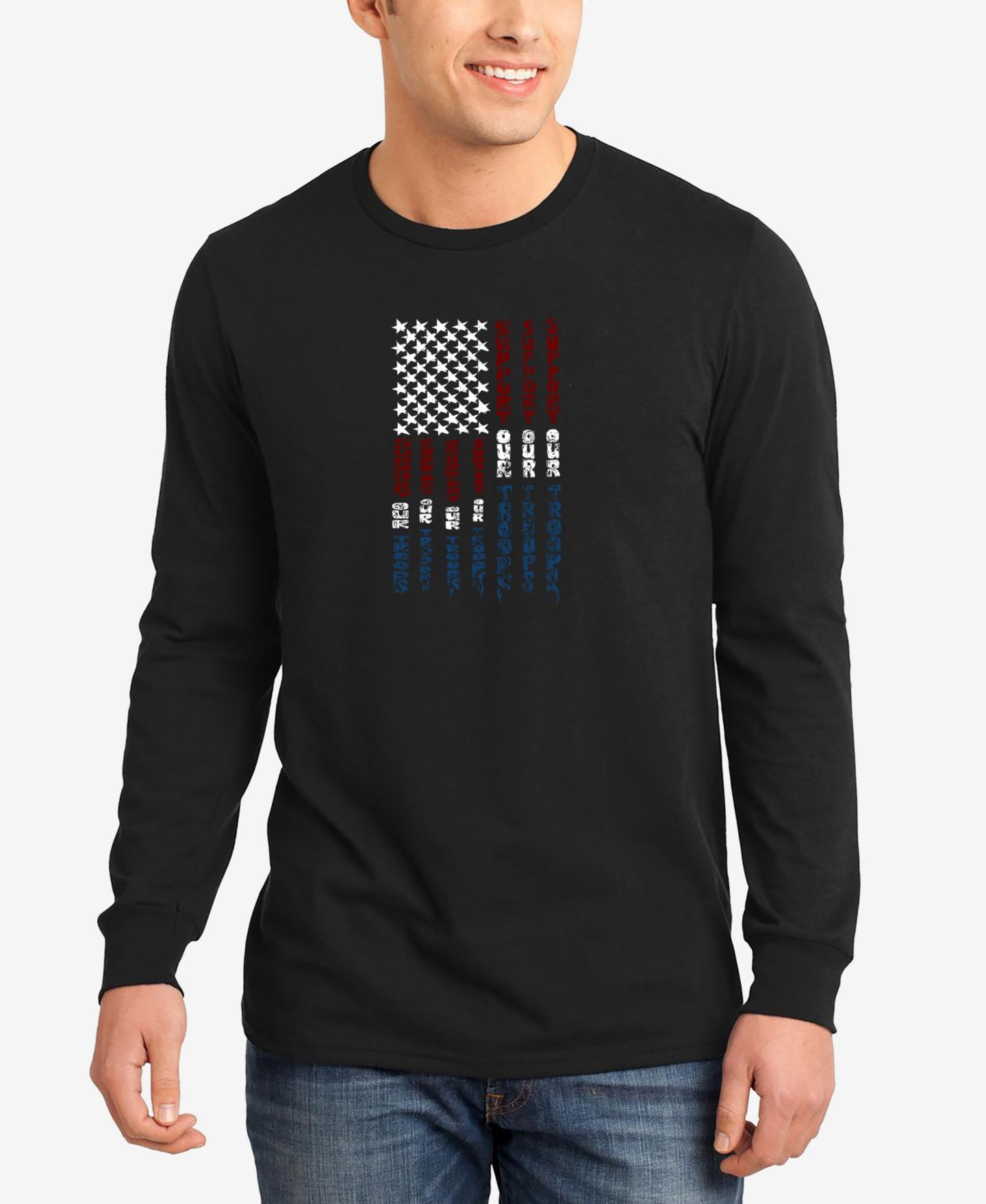 Мужская футболка LA Pop Art Support Our Troops Word Art Long Sleeves, цвет: Чёрный — фото 1