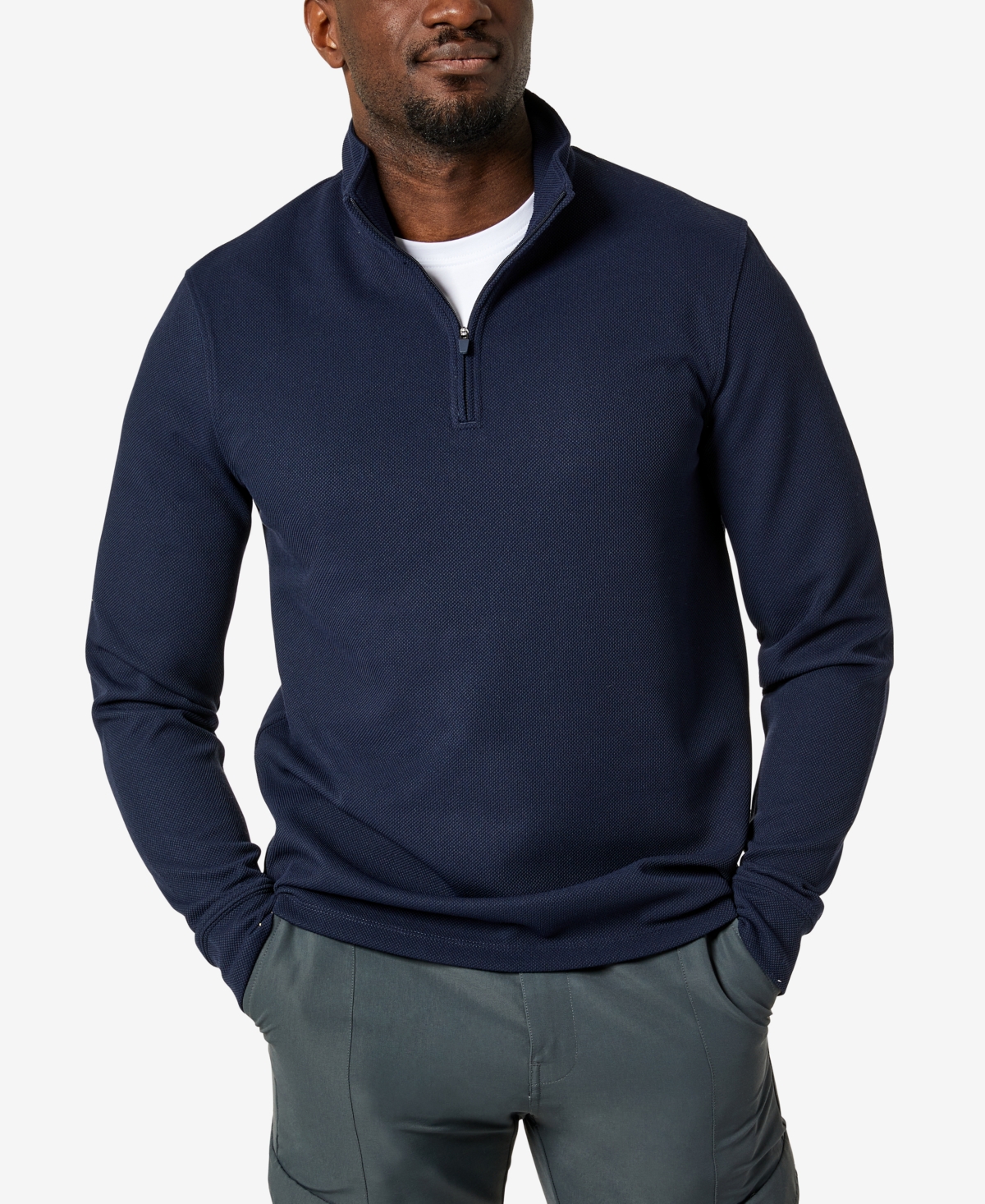 Shop Kenneth Cole Men's Slim-fit Quarter-zip Knit Pullover In Navy