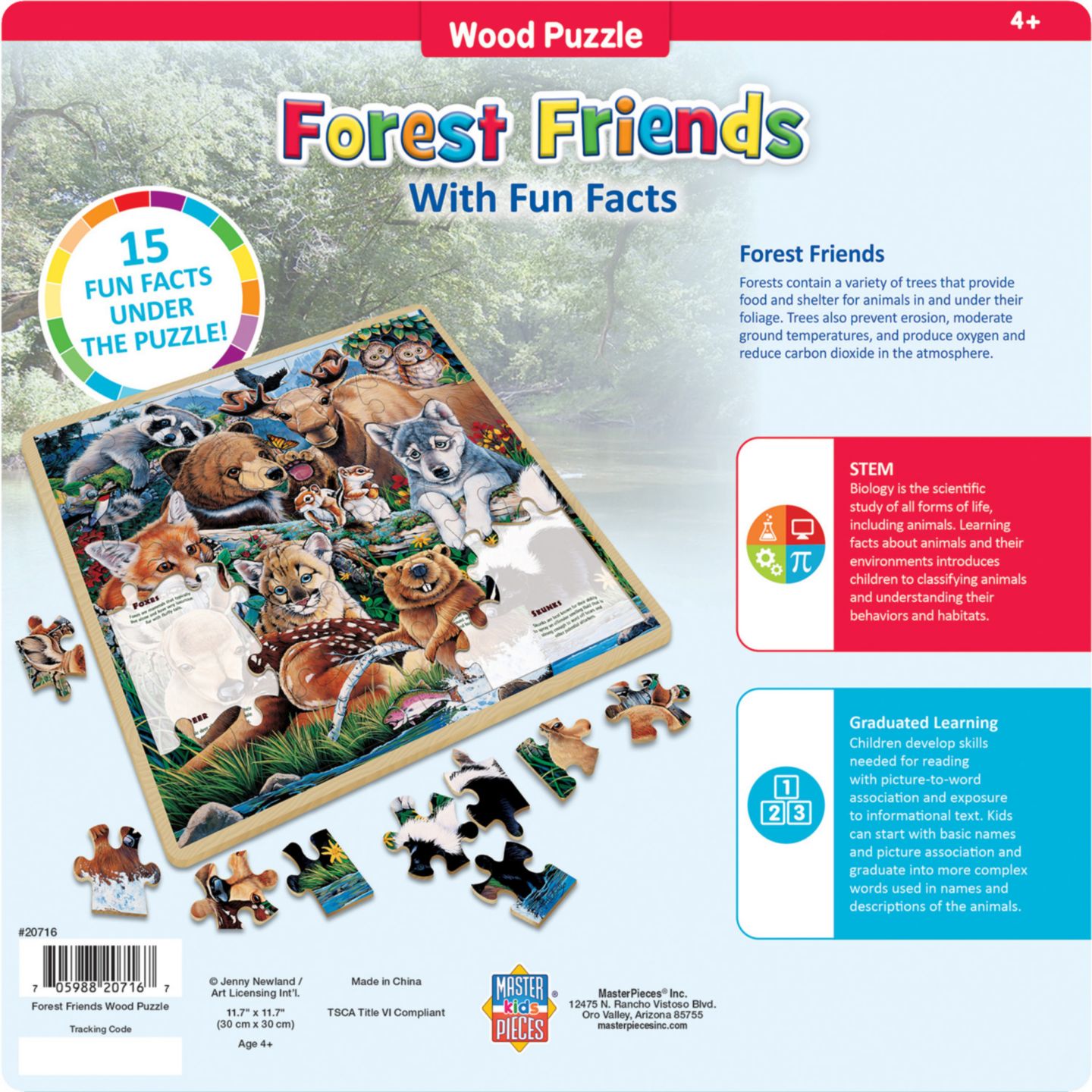 Деревянный пазл MasterPieces Puzzles Forest Friends Fun Facts, 48 деталей, от 4 лет, цвет: Разноцветный — фото 2