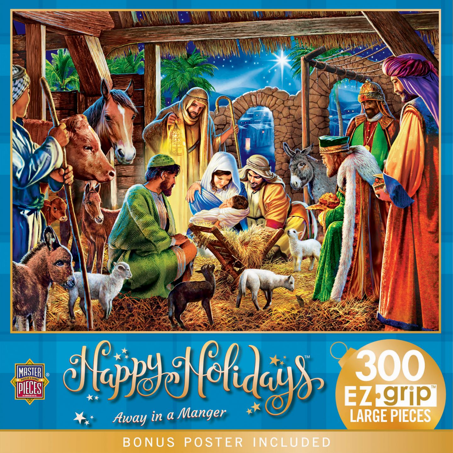 Пазл MasterPieces Puzzles Happy Holidays - Away in a Manger, 300 деталей, от 11 лет, цвет: Разноцветный — фото 1