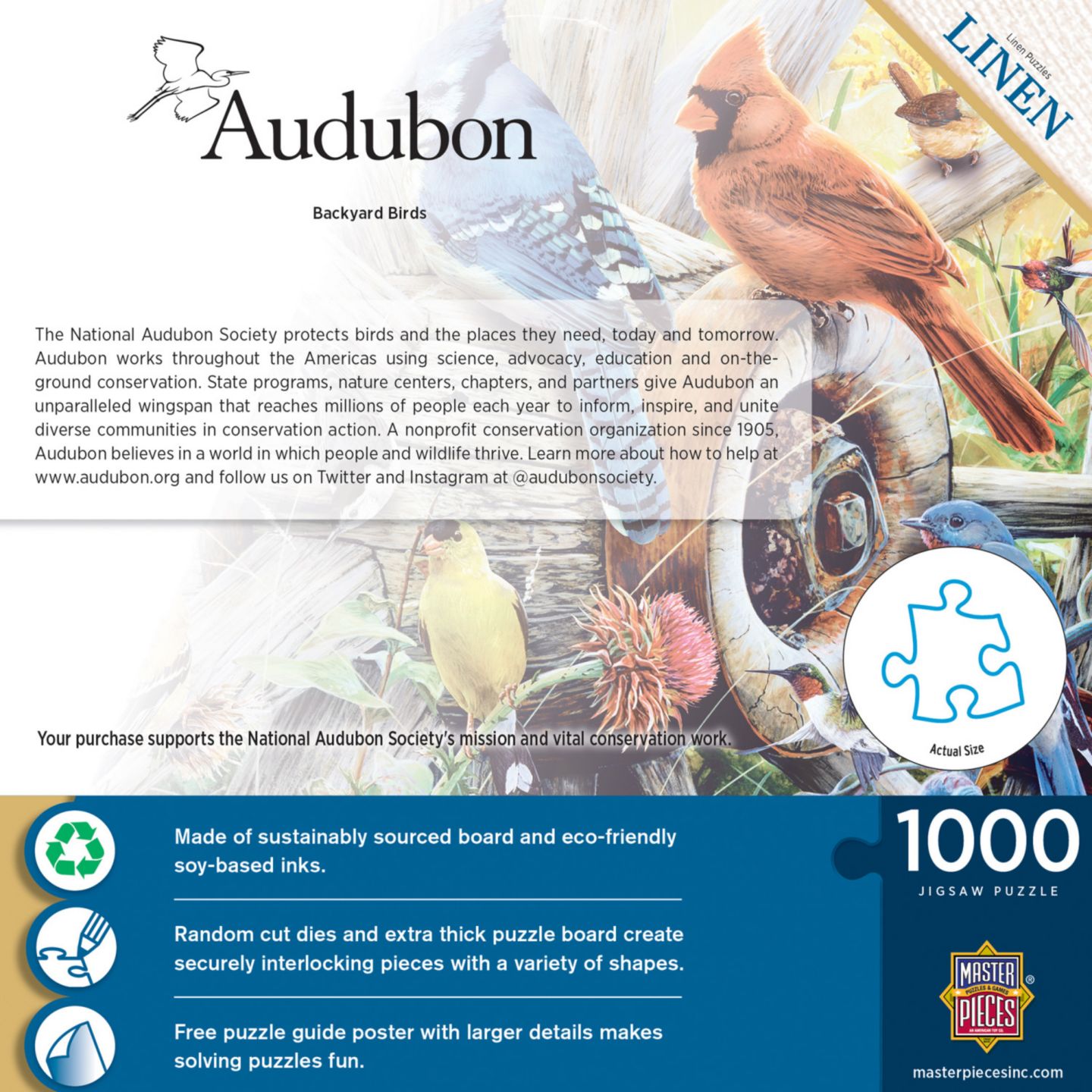 Детский пазл MasterPieces Puzzles Audubon Backyard Birds 1000 Piece Puzzle, Ages 14+, цвет: Разноцветный — фото 3