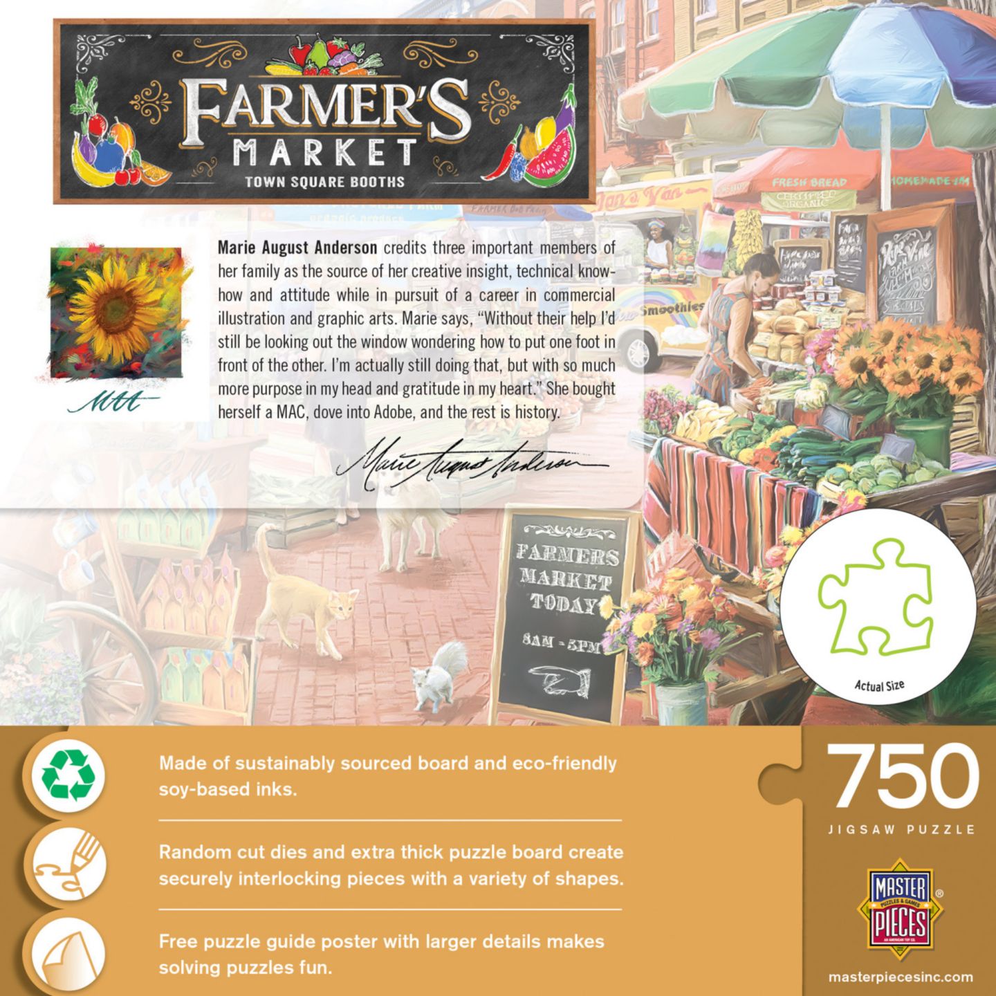 Детская игрушка MasterPieces Puzzles MasterPieces Farmer's Market - Town Square Booths 750 Piece Puzzle, цвет: Разноцветный — фото 3