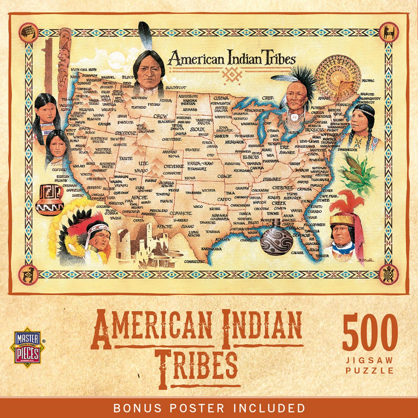 Детский пазл MasterPieces Puzzles American Indian Tribes Tribal Spirit 500-Piece Puzzle, Ages 14+, цвет: Разноцветный — фото 1