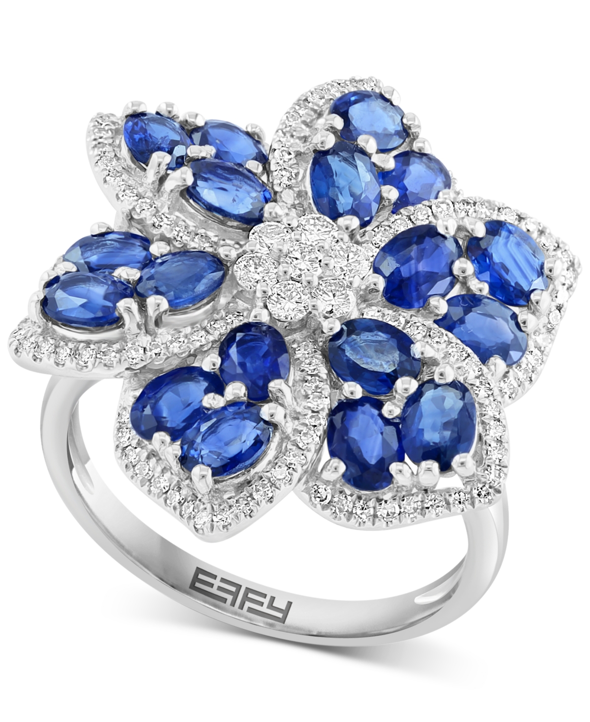 Effy Collection Effy Sapphire (4-1/4 Ct. T.w.) & Diamond (1/2 Ct. T.w.) Flower Ring In 14k White Gold