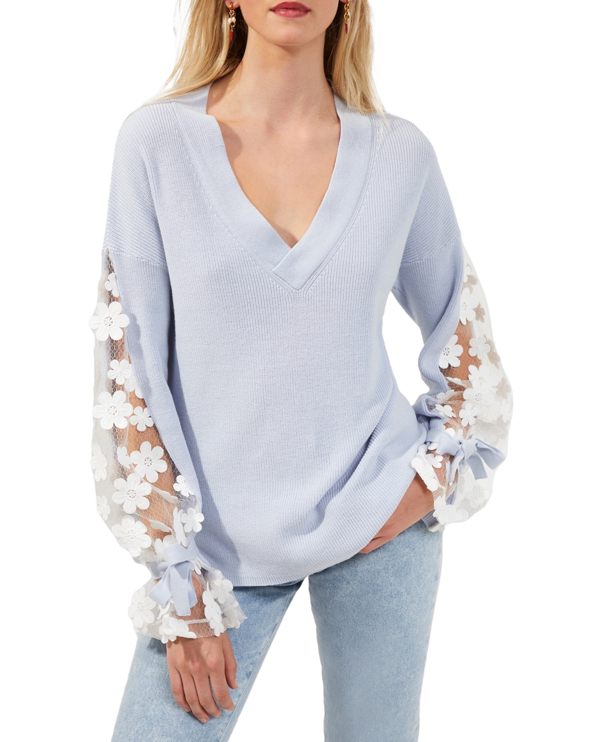 French Connection Cotton Lace Bell-sleeve Top In Crystal Clear White