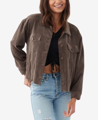 O'Neill - Juniors' Faye Corduroy Raw-Hem Shirt Jacket