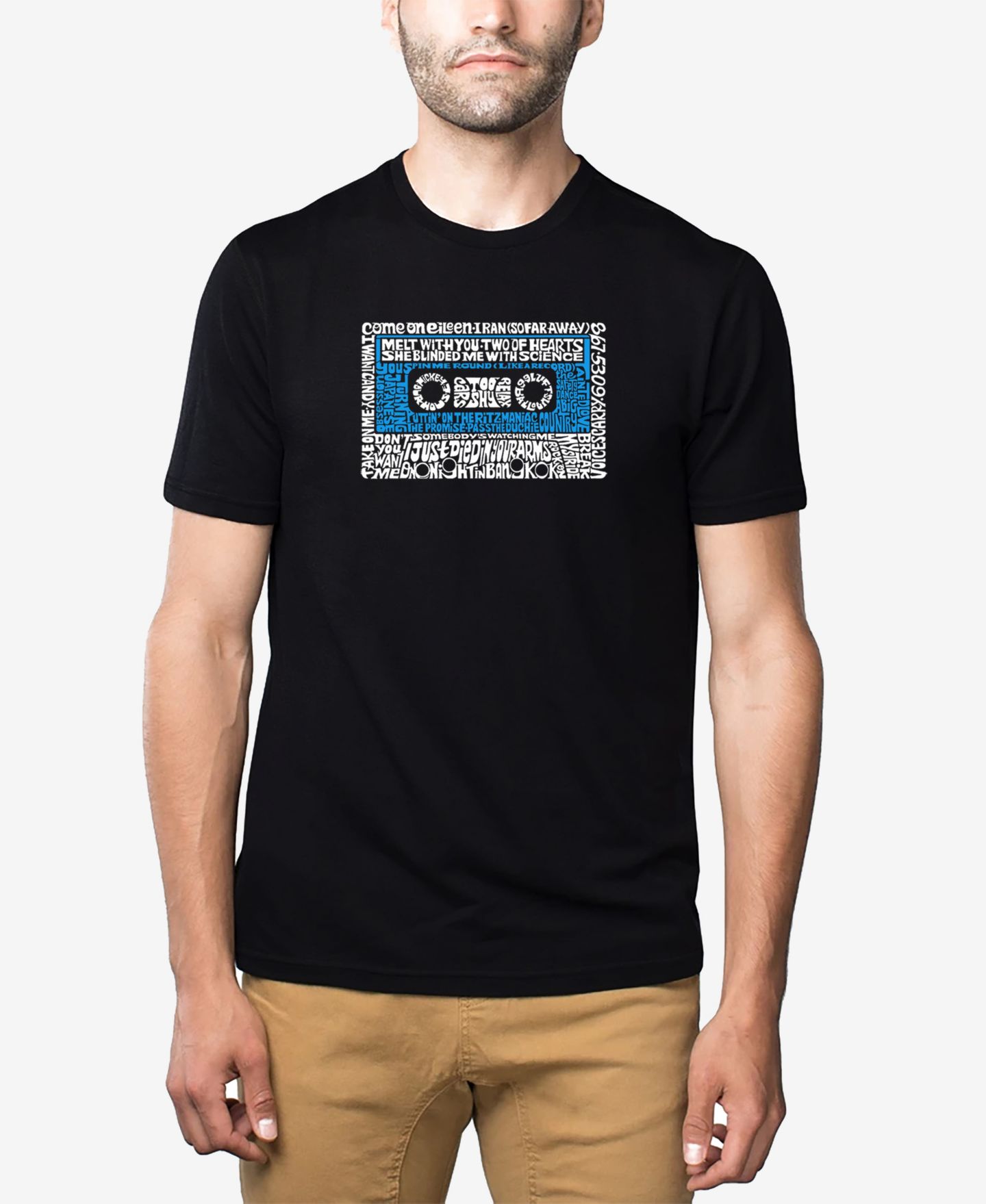 Мужская футболка LA Pop Art Cotton/Poly Blend Word Art 80s One Hit Wonders Cassette, цвет: Чёрный — фото 1
