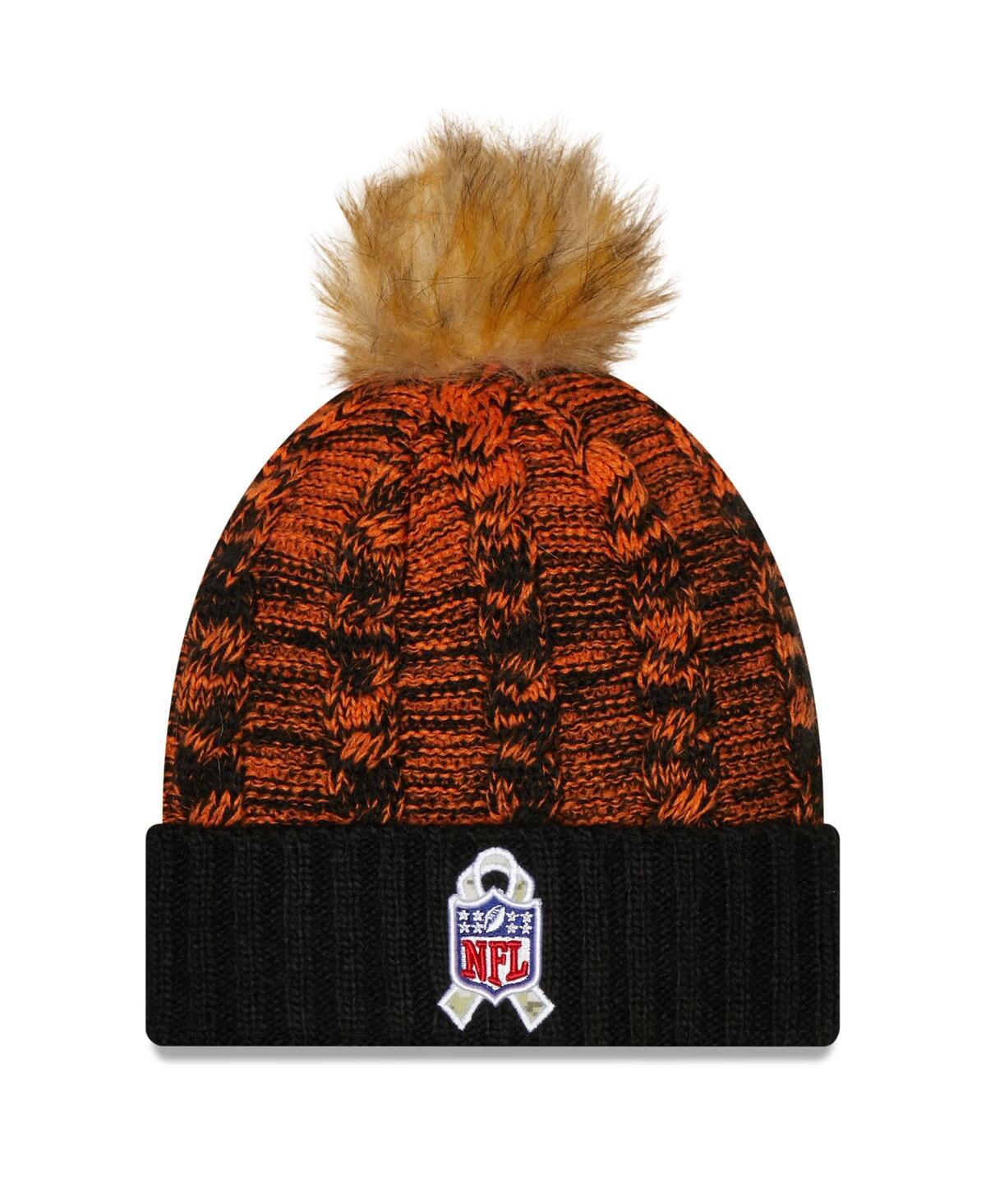 Shop New Era Women's  Black, Orange Denver Broncos 2022 Salute To Service Pom Knit Hat In Black,orange