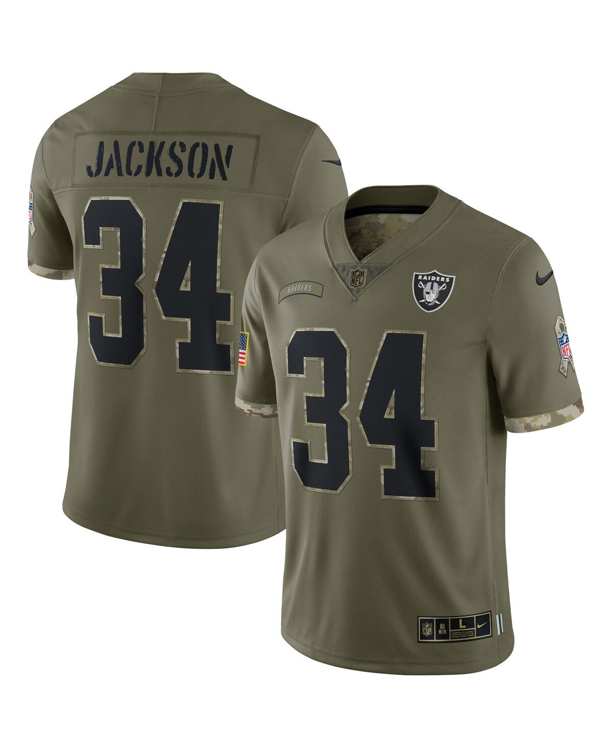 Men's Nike Bo Jackson Olive Las Vegas Raiders 2022 Salute To Service Retired Player Limited Jersey