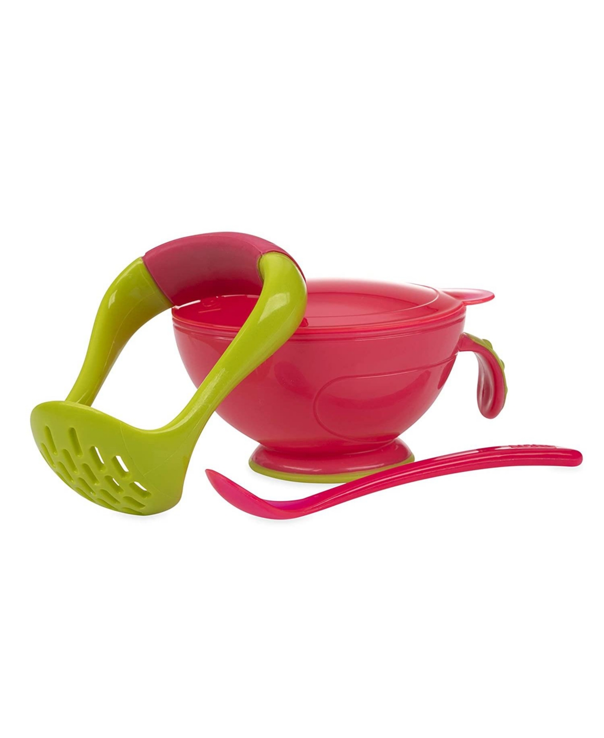 Nuby Baby Garden Fresh Mash N' Feed Bowl with Spoon and Food Masher (Pink/Green) - Assorted Pre- Pack