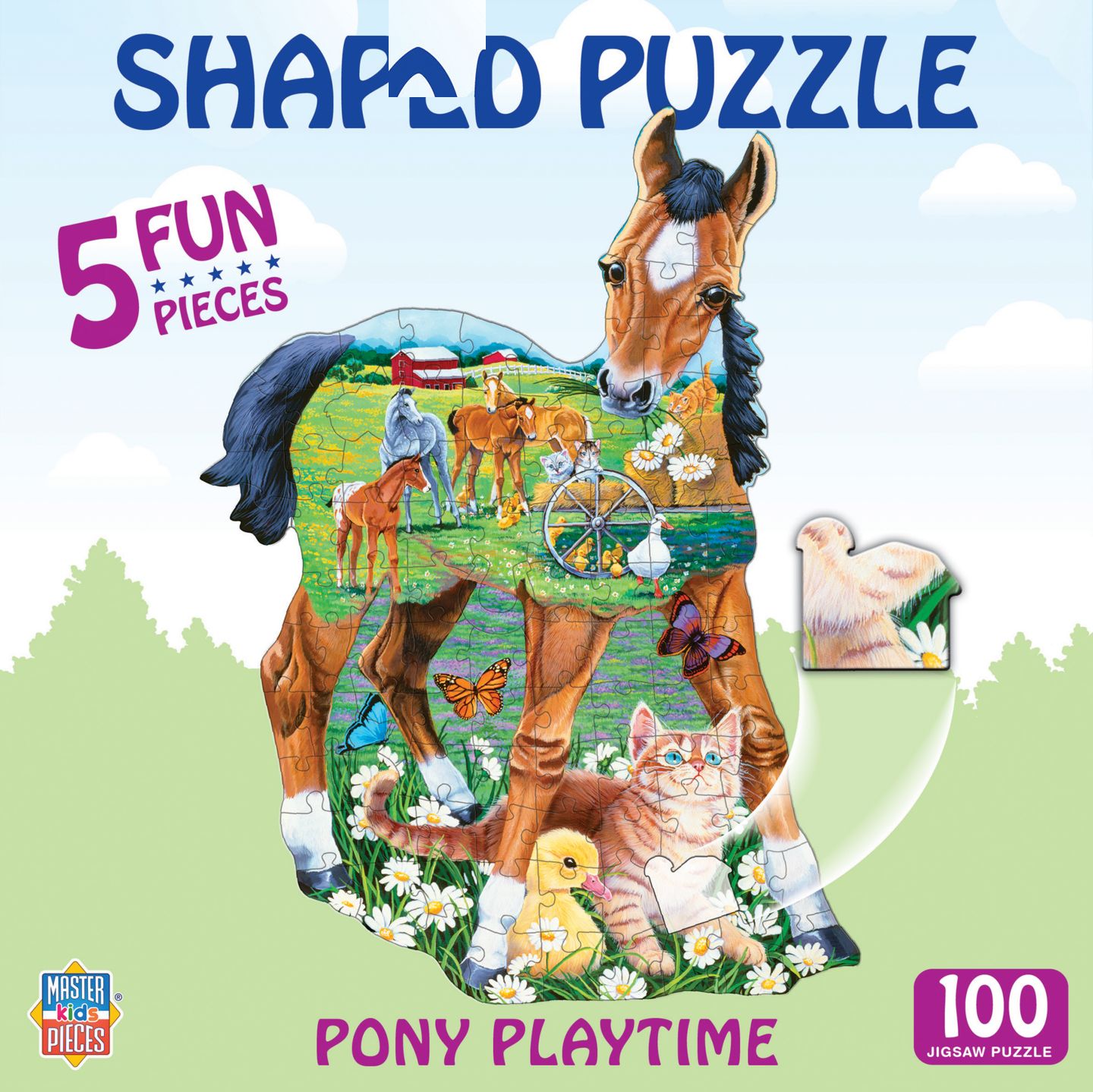 Детский пазл MasterPieces Puzzles Pony Playtime 100 Piece Shaped Jigsaw Puzzle, от 6 лет, цвет: Разноцветный — фото 1