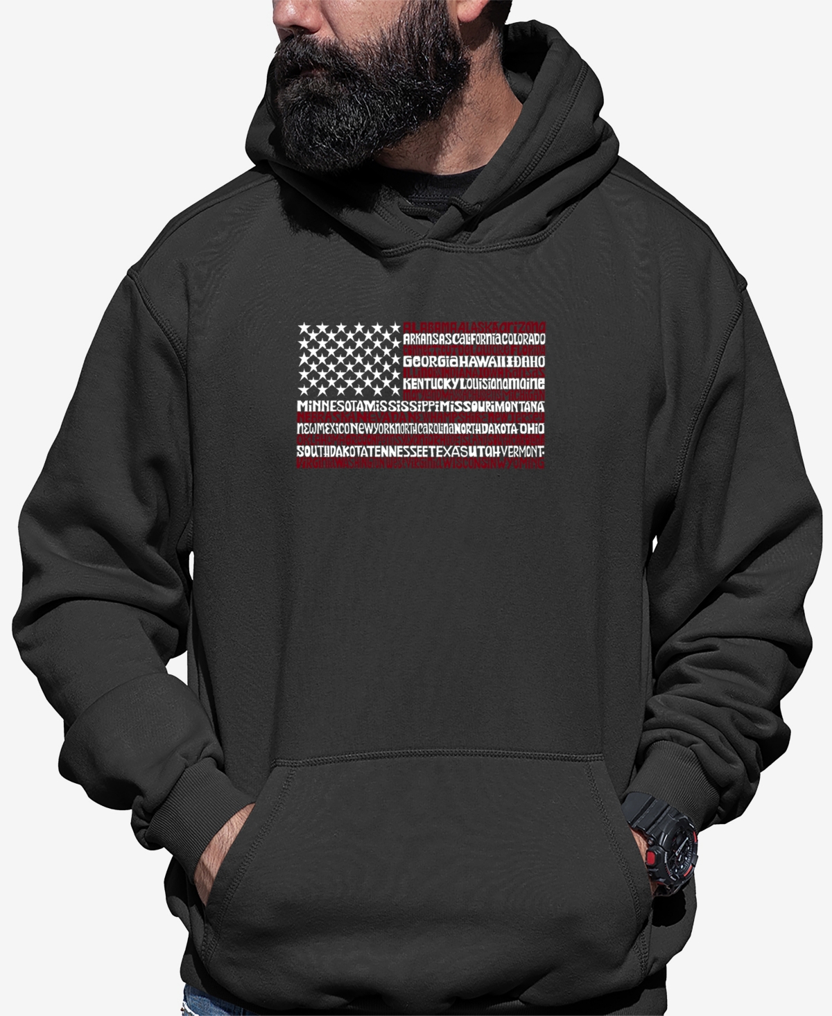 La Pop Art Men's 50 States Usa Flag Word Art Hooded Sweatshirt