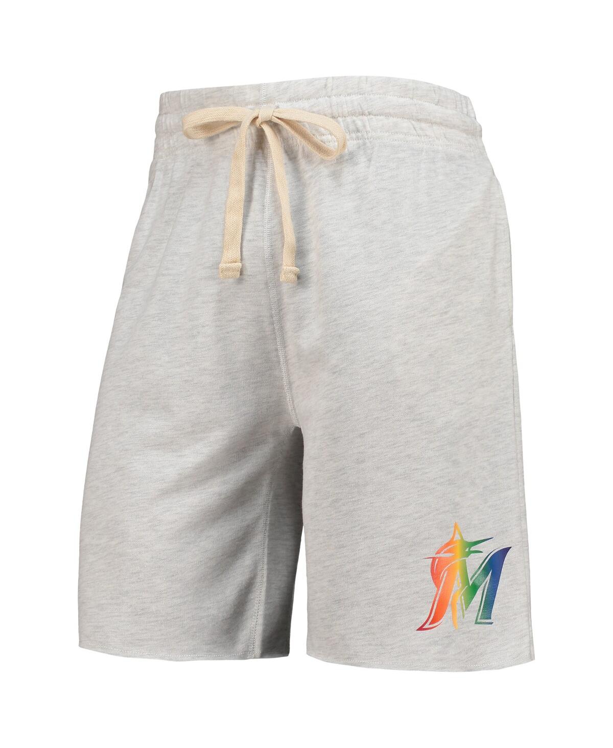 Men's Concepts SportMiami Marlins Mainstream Logo Terry Tri-Blend Shorts - Oatmeal