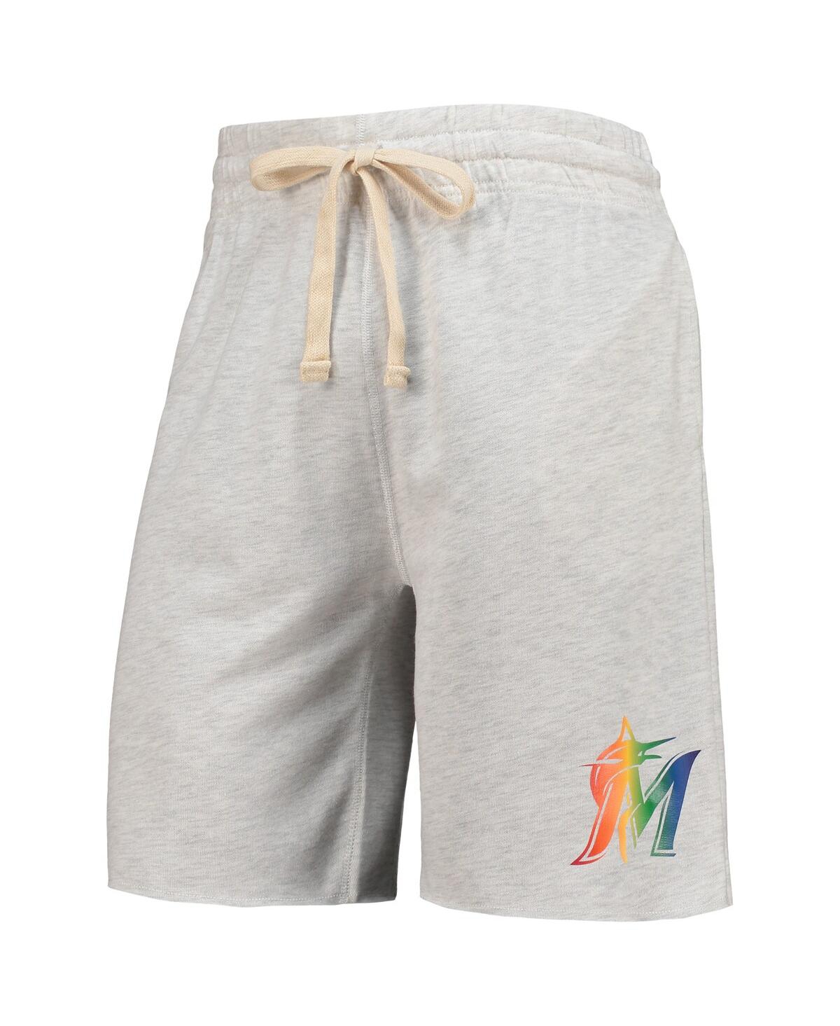 Shop Concepts Sport Men's  Oatmeal Miami Marlins Mainstream Logo Terry Tri-blend Shorts