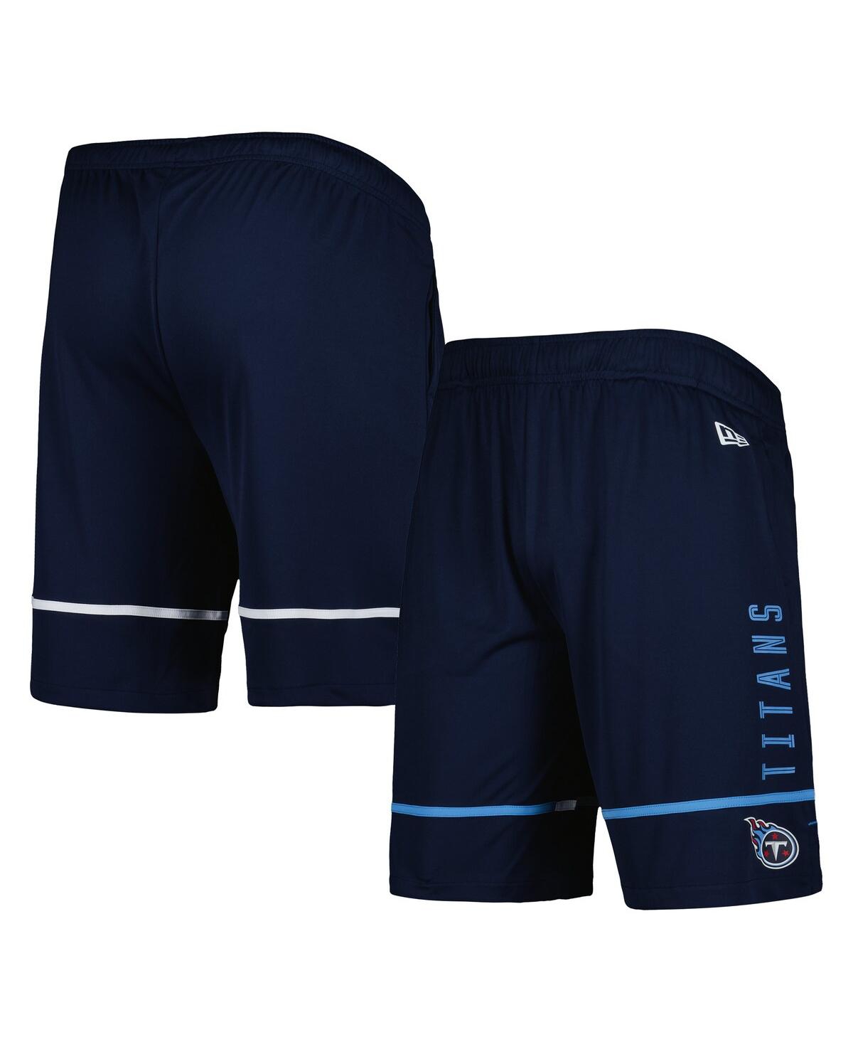 NEW ERA MEN'S NEW ERA NAVY TENNESSEE TITANS COMBINE AUTHENTIC RUSHER TRAINING SHORTS 