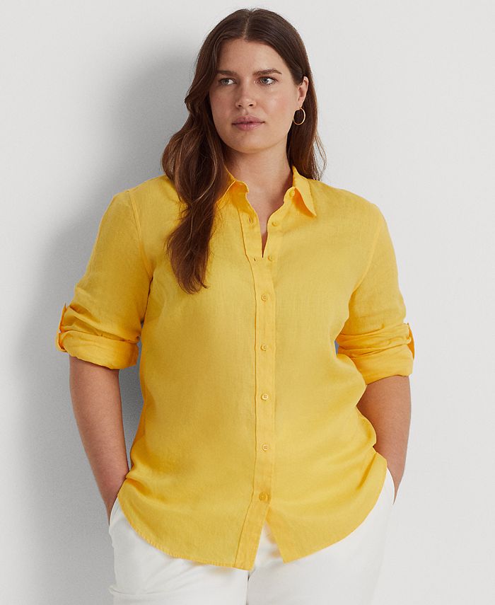 Lauren Ralph Lauren Plus Size Linen Buttoned Top - Macy's