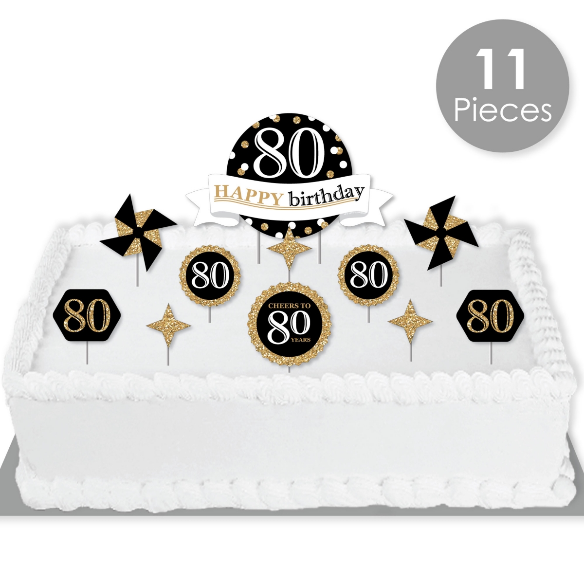 Big Dot of Happiness Adult 60th Birthday - Gold - Birthday Party Cake  Decorating Kit - Happy Birthday Cake Topper Set - 11 Pieces 