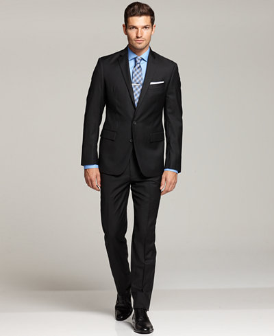 Ryan Seacrest Distinction Black Suit Separates, Blue Dress Shirt & Neck