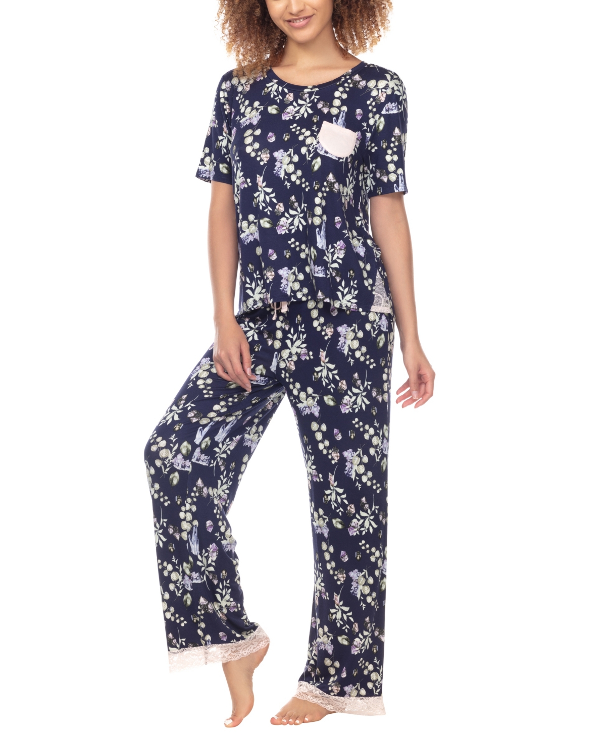 Women's Something Sweet Rayon Pant Pajama Set, 2 Piece - Ink Crystal
