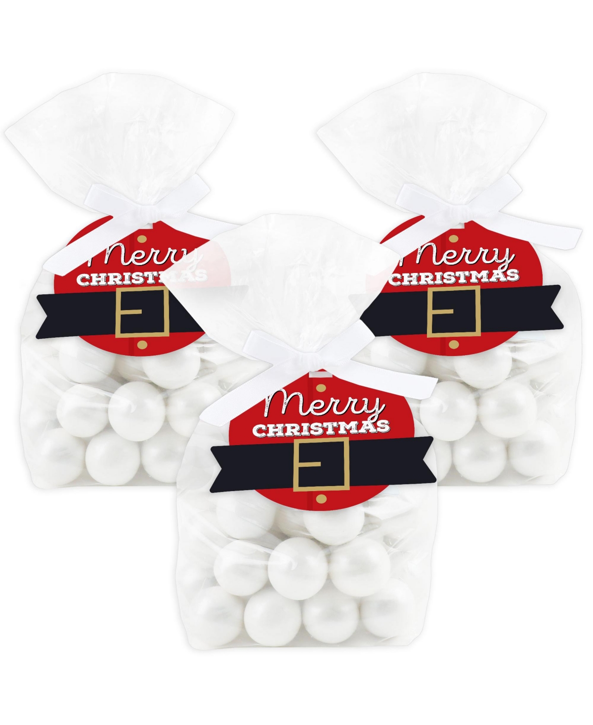 Big Dot of Happiness Jolly Santa Claus - Christmas Party Clear Goodie Favor Bags - Treat Bags With Tags - Set of 12