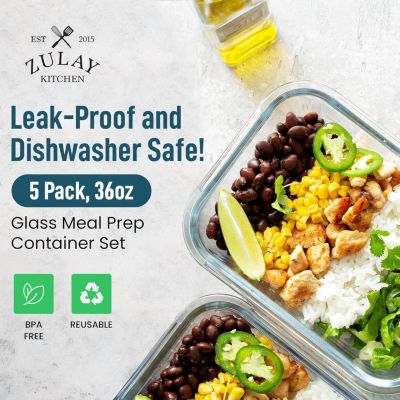5 Pack Glass Meal Prep Containers - Airtight, Premium Borosilicate Glass Food Storage Containers