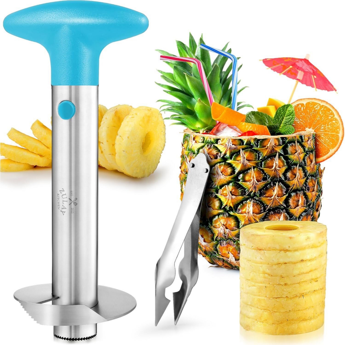 Zulay Kitchen Pineapple Corer and Slicer Tool - Stainless Steel Pineapple Cutter for Easy Core Removal & Slicing