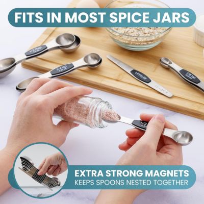 Set of 8 Stackable Magnetic Measuring Spoons with Leveler