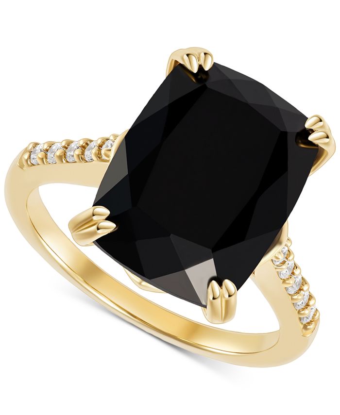 2.50 ct Black Onyx and Diamond Ring, Black Onyx Solitaire Ring with Diamond Bridge Accent, Black Onyx Engagement Ring (8 mm Round Shape Black Onyx)