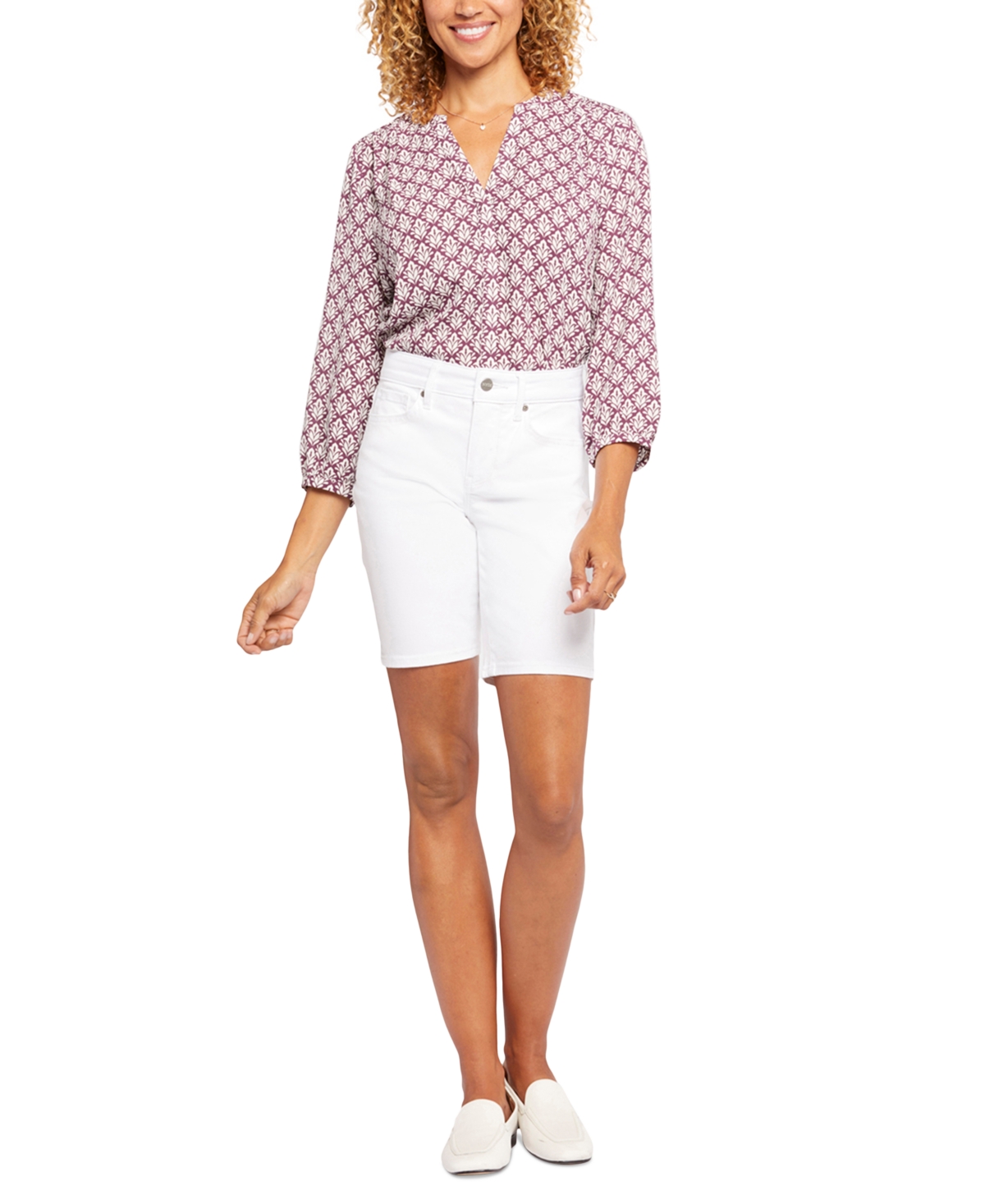Nydj Mcfo2258 Briella Roll Cuff Shorts White In Feather