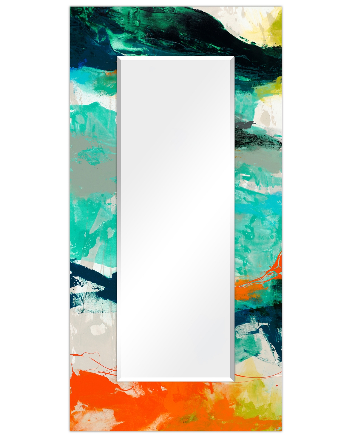 'Tidal Abstract' Rectangular On Free Floating Printed Tempered Art Glass Beveled Mirror, 72" x 36" - Multicolor