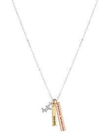14K Tri-Tone Gold Flash-Plated Brass Crystal Butterflies "Mother Daughter Friends" Bar Pendant Necklace with Extender