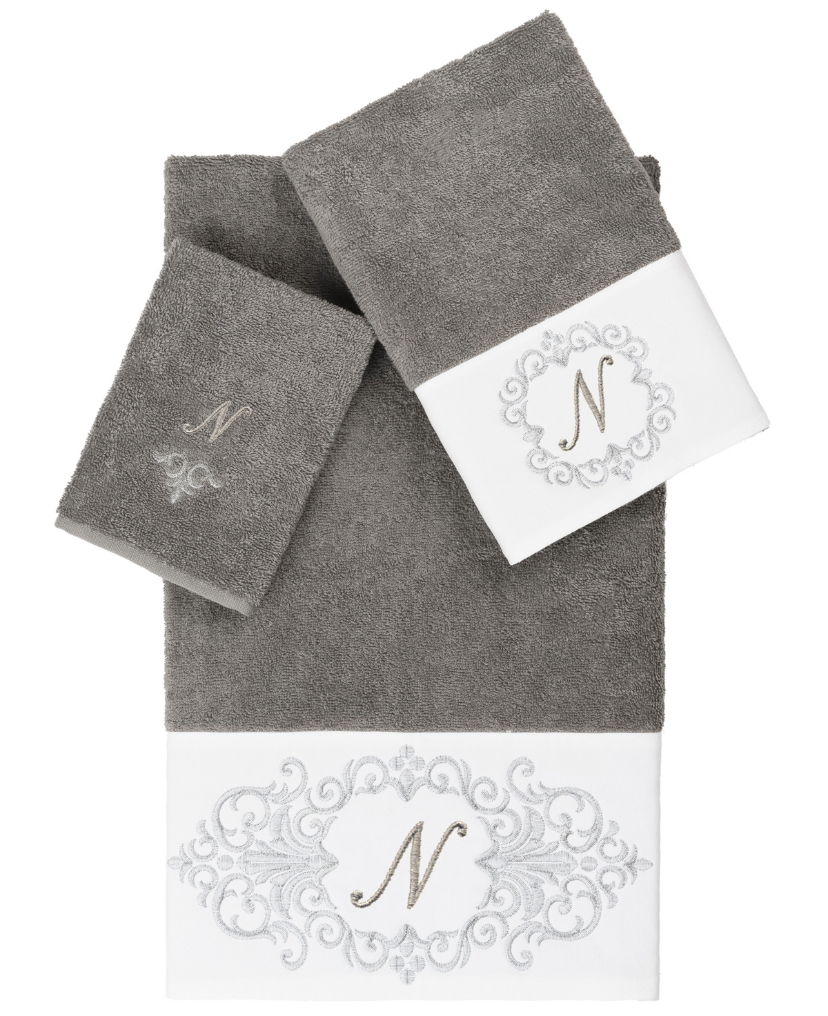 Linum Home Turkish Cotton Monica Embellished Towel 3 Piece Set In Gray