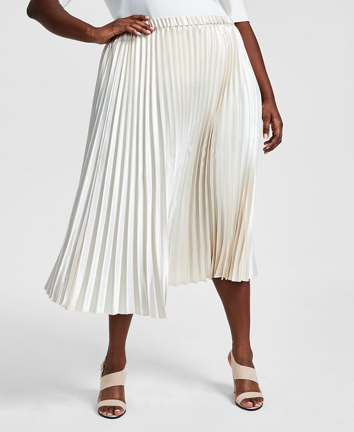 Anne Klein Plus Size Pleated Pull-On Midi Skirt & Reviews - Skirts ...
