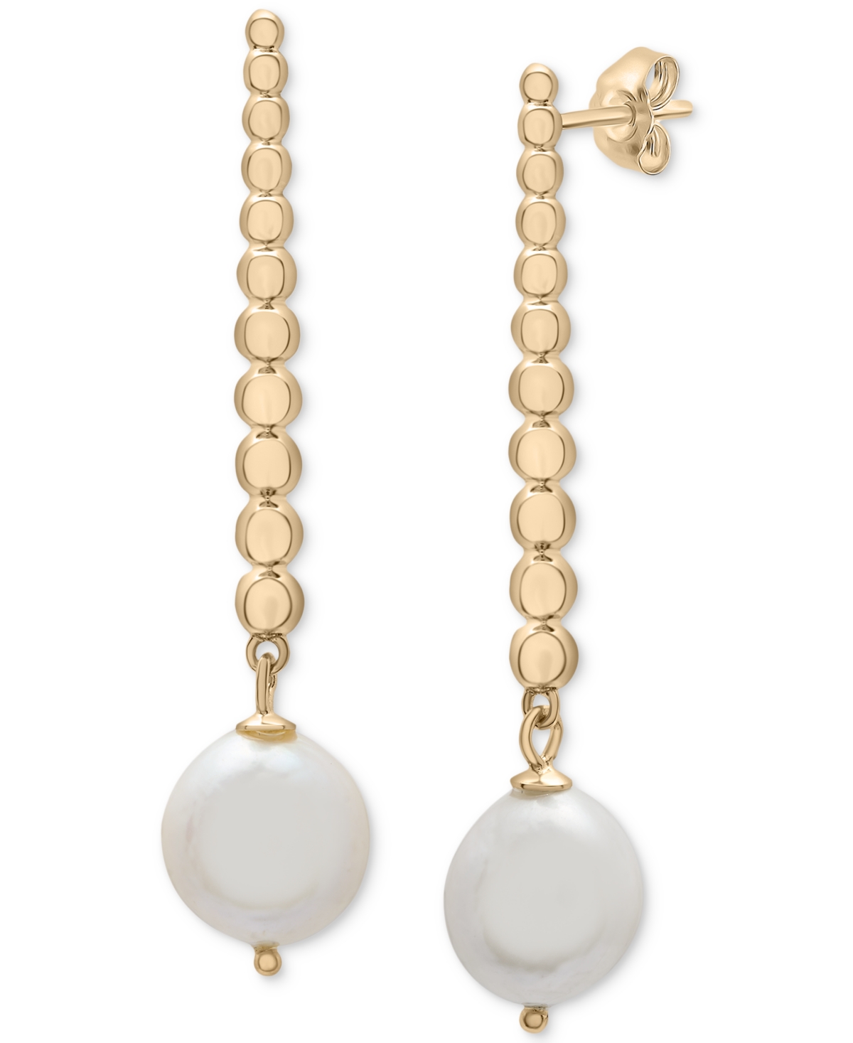 Macy's Cultured Freshwater Pearl (9 X 10mm) Linear Drop Earrings In 14k Gold-plated Sterling Silver In Gold Over Sterling Silver