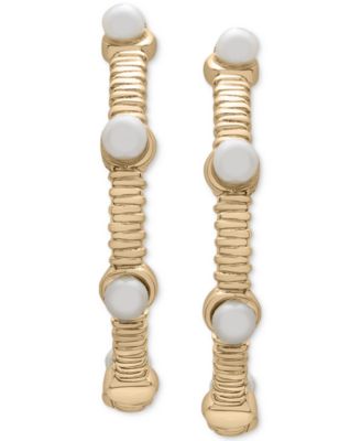 Cultured Freshwater Pearl (3mm) Textured Medium Hoop Earrings in 14k Gold-Plated Sterling Silver, 1.2"