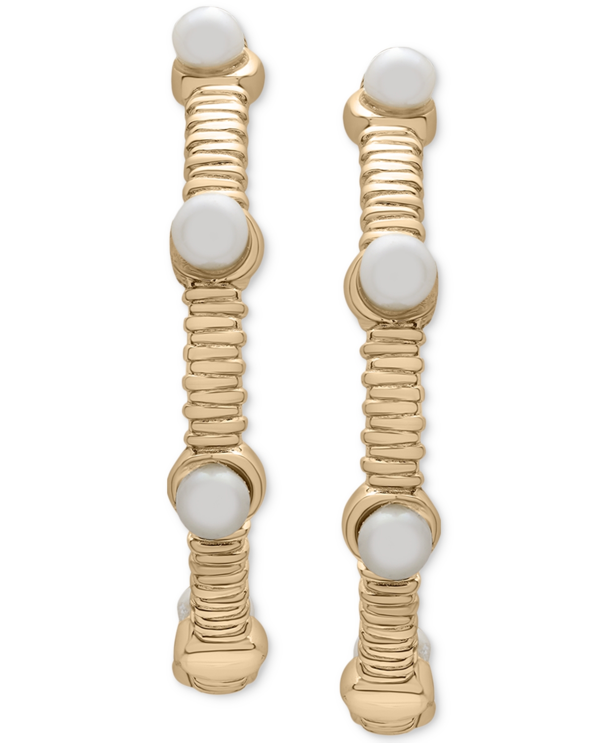 Cultured Freshwater Pearl (3mm) Textured Medium Hoop Earrings in 14k Gold-Plated Sterling Silver,