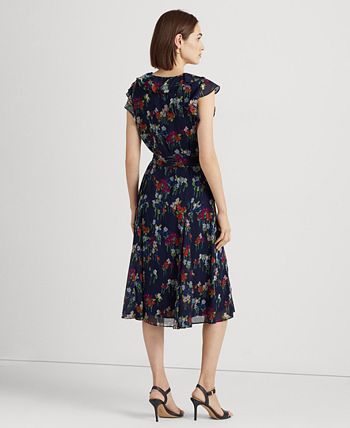 Lauren Ralph Lauren Women's Floral Belted Crinkle Georgette Dress - Macy's