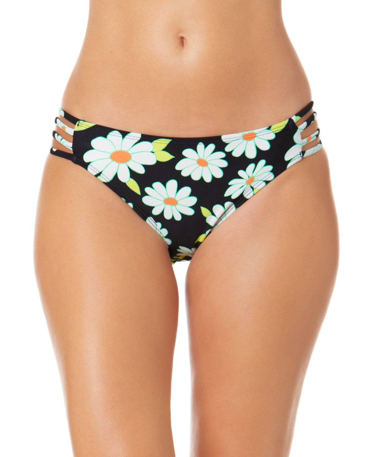 California Waves Juniors' Daisy Dance Strappy-side Hipster Bottoms, Created For Macy's In Black Multi