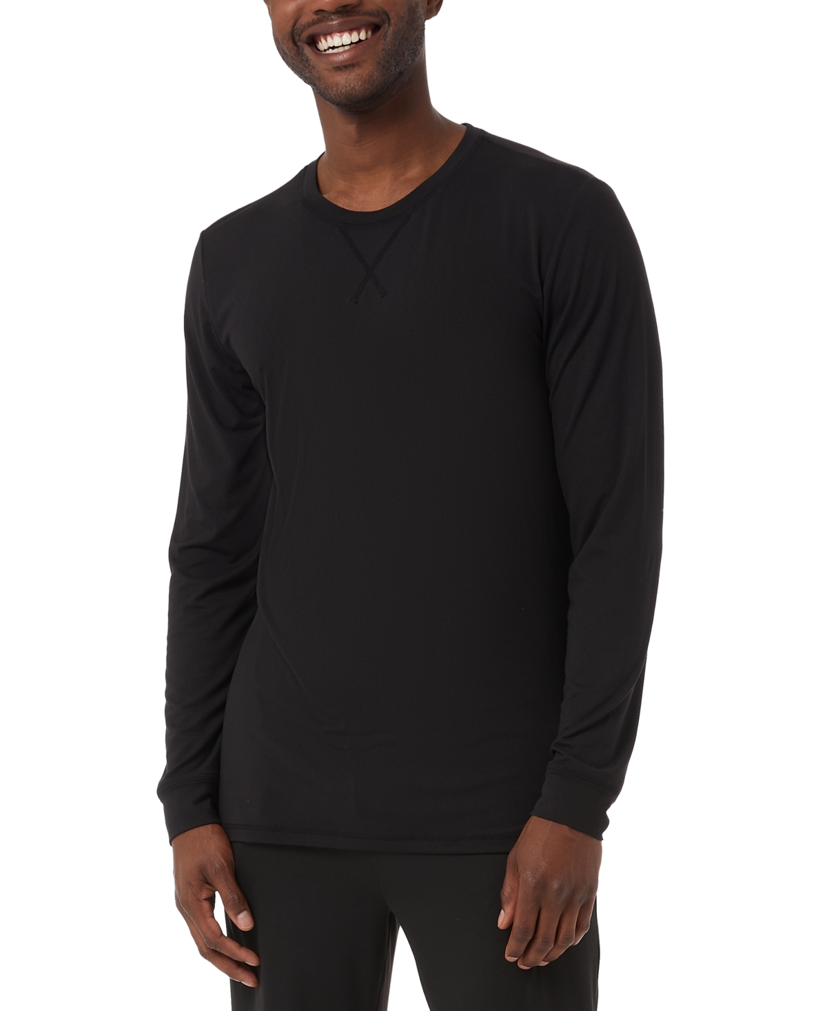 Shop 32 Degrees Men's Crewneck Long-sleeve Pajama Shirt In Black