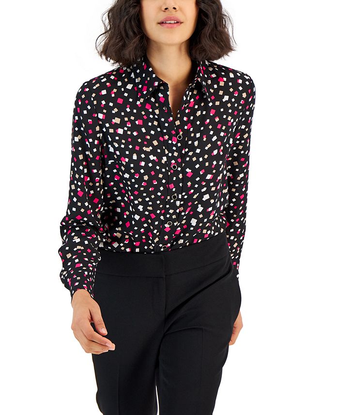 Anne Klein Women's Printed ButtonFront Blouse Macy's